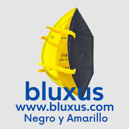 Tapabocas N95 de color negro y amarillo