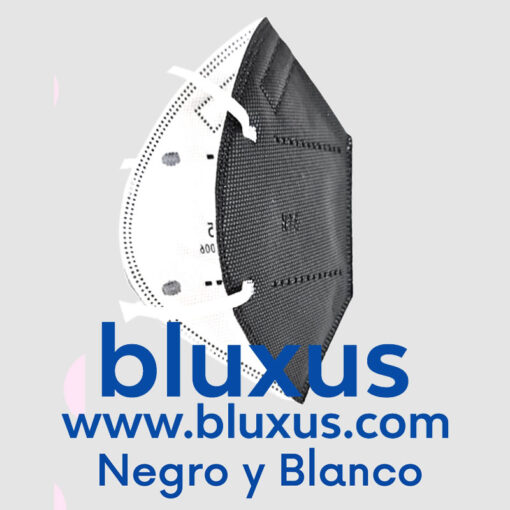 Tapabocas KN95 Negro con Fondo Blanco y Elasticos Blancos