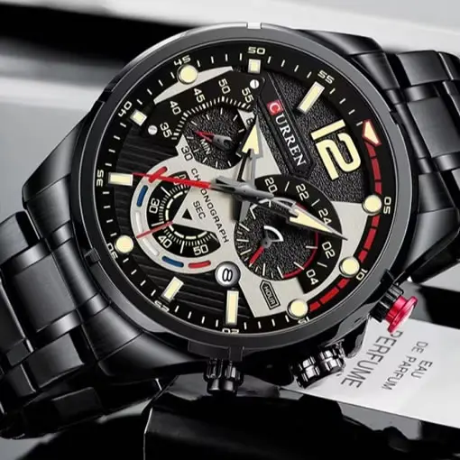 Reloj Curren 8395 Negro con Verde (Ref 703) 18 Elegante Reloj Curren 8395 Original Color Negro Completo en Acero Inoxidable