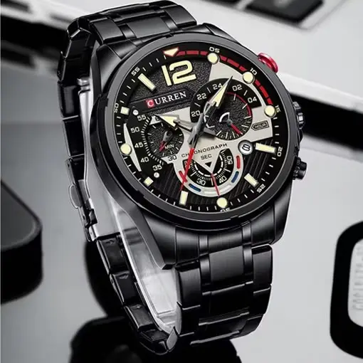 Reloj Curren 8395 Negro con Verde (Ref 703) 16 Lujosos Reloj Curren 8395 Original Color Negro Completo en Acero Inoxidable