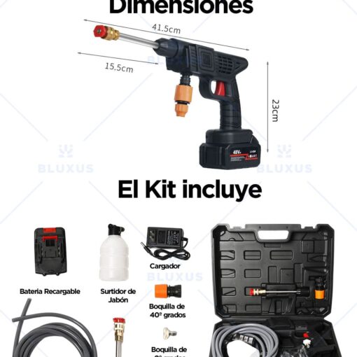 Hidrolavadora Portatil Inalámbrica Original con 2 Baterias 8 hidrolavadora inalambrica 5 dimensiones y contiene