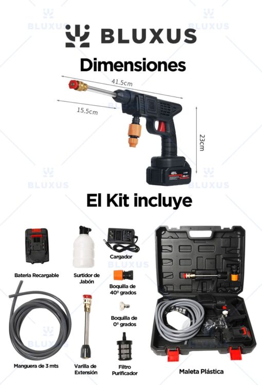 hidrolavadora inalambrica 5 dimensiones y contiene
