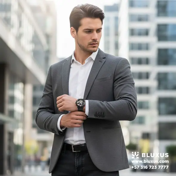 Reloj Curren 8395 Negro con Verde (Ref 703) 12 Hombre elegante usando reloj Curren 8395 negro en Bogotá.