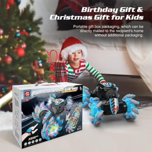 Niño en navidad recibiendo un Carro a Control Remoto 4x4