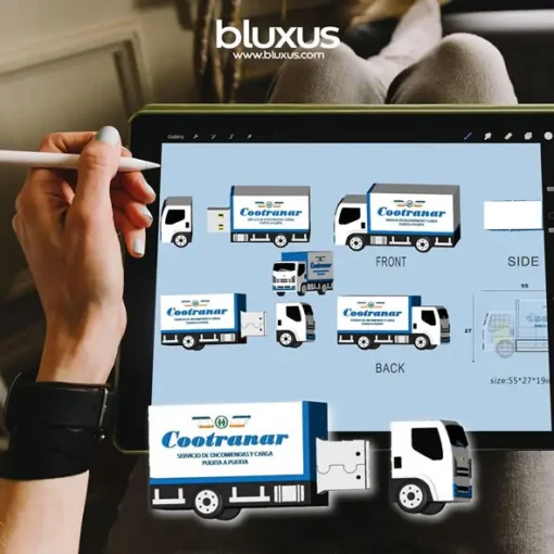 Modelado 3D para Fabricacion de USB para Empresas con Figura de Furgon de Cootranar