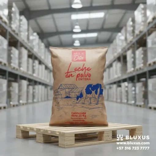 Bulto industrial de Leche en polvo por 25 kilos Milk Dia, listo para despacho mayorista en bodega de Bluxus.