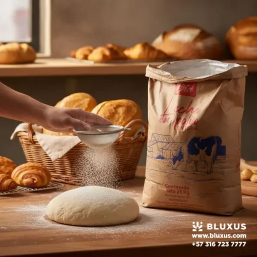 Uso de Leche Entera en Polvo Milk Dia como ingrediente clave en procesos de panadería y repostería profesional.