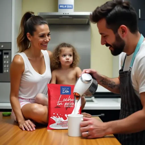 Familia tomando Leche en Polvo 900 gr Milk Dia
