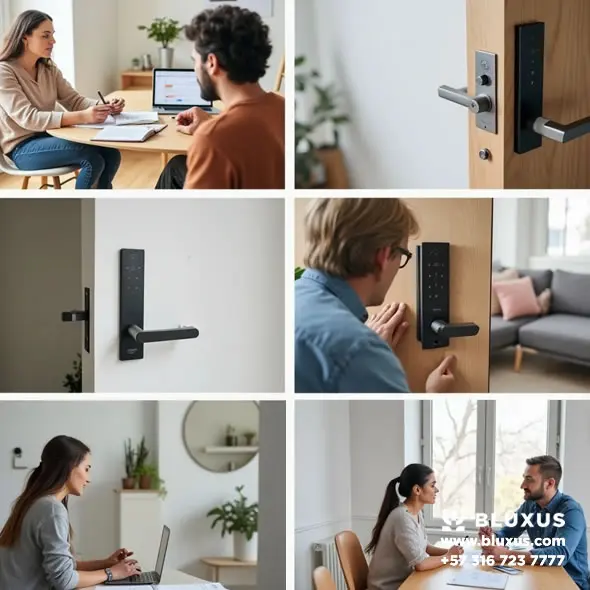 ¿De que consta el servicio de Instalación de una Cerradura inteligente? 7 Incluye instalación, configuración y capacitación – Barrios Unidos, Bogotá. Servicio técnico integral Bluxus.