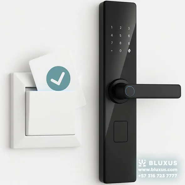 Cerraduras Inteligentes para Airbnb en Colombia Check-in Autónomo 24/7 14 Sistema Ahorrador de energía con tarjeta vinculada al acceso, módulo maestro que habilita energía con tarjeta autorizada.