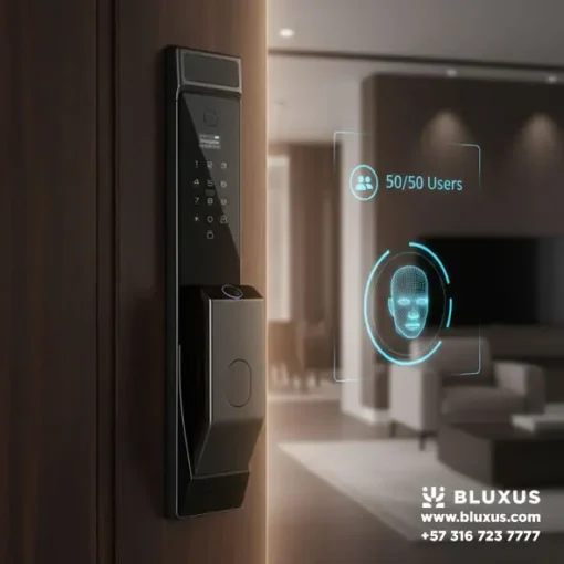 Cerradura Inteligente BCM020 instalada con tecnología de reconocimiento facial 3D para 50 usuarios.