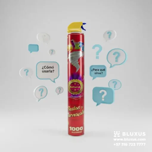Una lata de Espuma Twister rodeada de iconos de preguntas frecuentes, representando las dudas comunes de los clientes sobre el producto, su seguridad y logística.