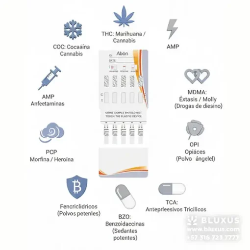 Infografía mostrando las 10 sustancias detectadas por el panel Abon incluyendo sintéticas.