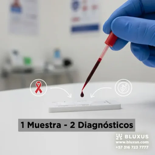 Procedimiento de aplicación de una sola gota de sangre para obtener resultados de VIH y Sífilis con Bioline Duo.