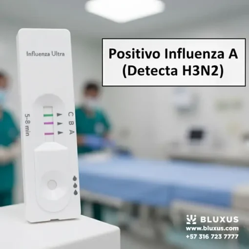 Resultado positivo para Influenza A en prueba Bioline Ultra, indicativo de detección de variantes como H3N2.