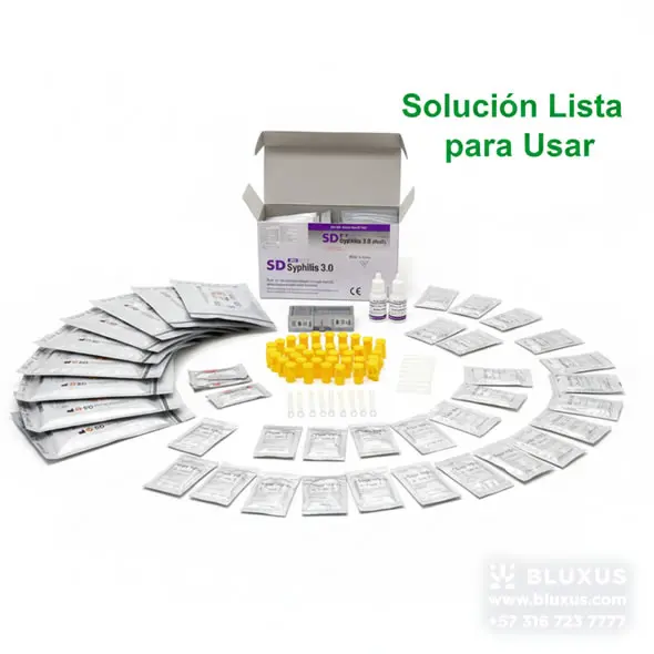 SD Bioline Syphilis 3.0 - Prueba Rápida de Anticuerpos (Treponémica) 3 Kit completo SD Bioline Syphilis 3.0 referencia 06FK10B, incluyendo lancetas, capilares y alcohol para 30 pruebas.