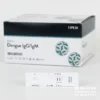 Dispositivo de Prueba Dengue IgG IgM con una sola ventana de lectura para detección de anticuerpos, junto a su caja referencia 11FK10.