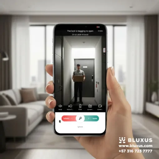 Recepción de videollamada desde cerradura inteligente con cámara en App Tuya Smart.