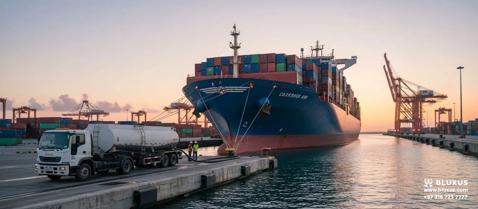 Operación orquestada de bunkering masivo de diésel marino a un portacontenedores en el Puerto de Cartagena.