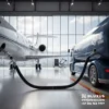 Suministro regulado de combustible JET A1 a una aeronave ejecutiva en hangar privado bajo estrictos protocolos de seguridad.