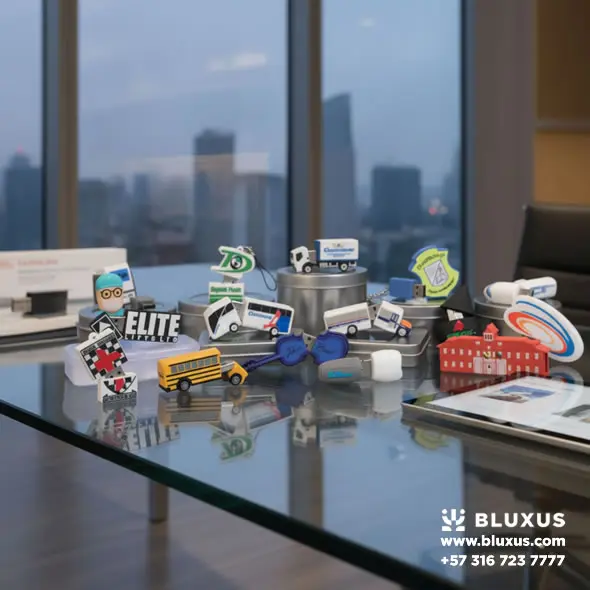 Muestra física de la fabricación de memorias USB personalizadas en 3D con inyección de PVC líquido para clientes corporativos y empresas mayoristas en Colombia.